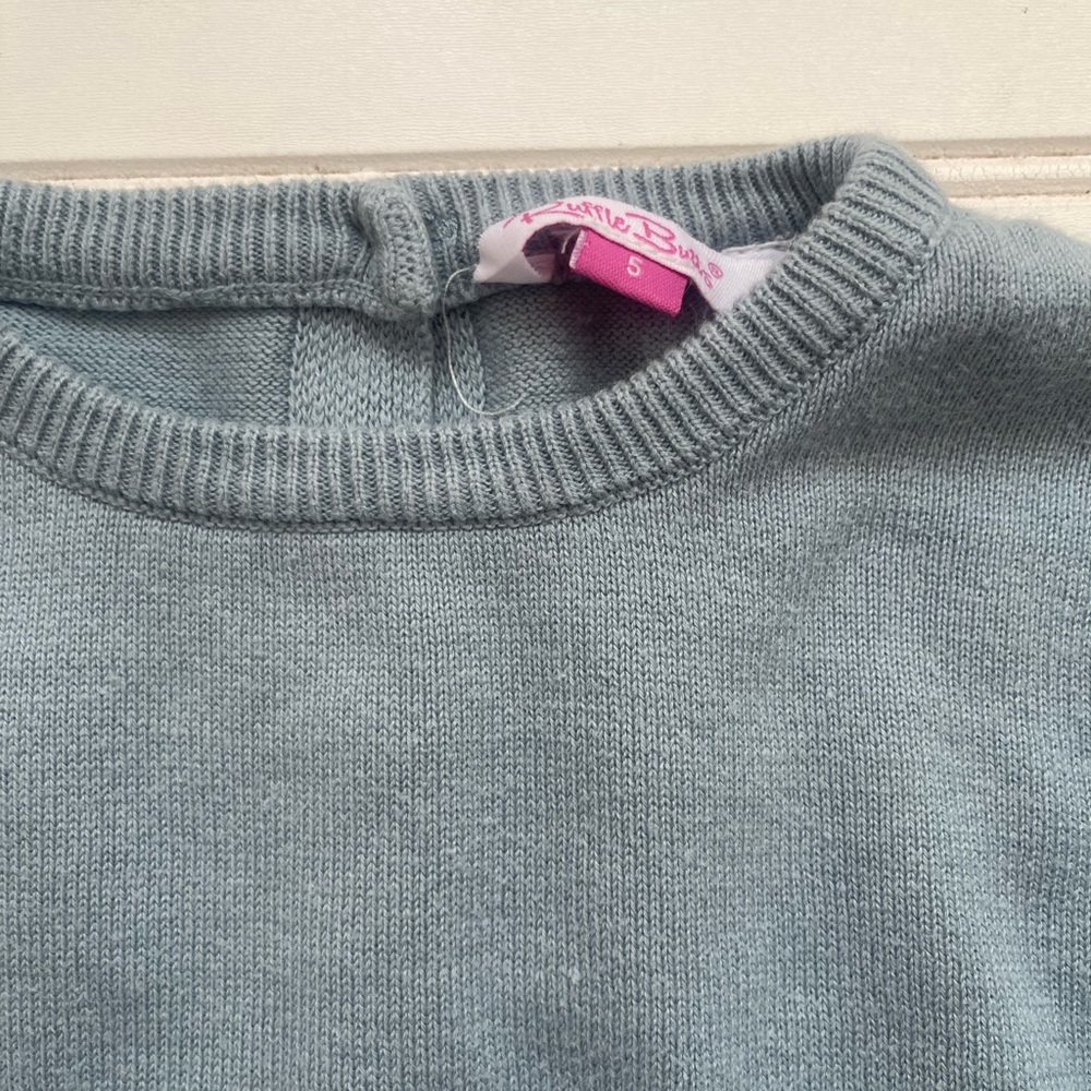 RUFFLE BUTTS VGUC Dusty Teal Button Back Ruffle Sweater - Picture 3 of 3